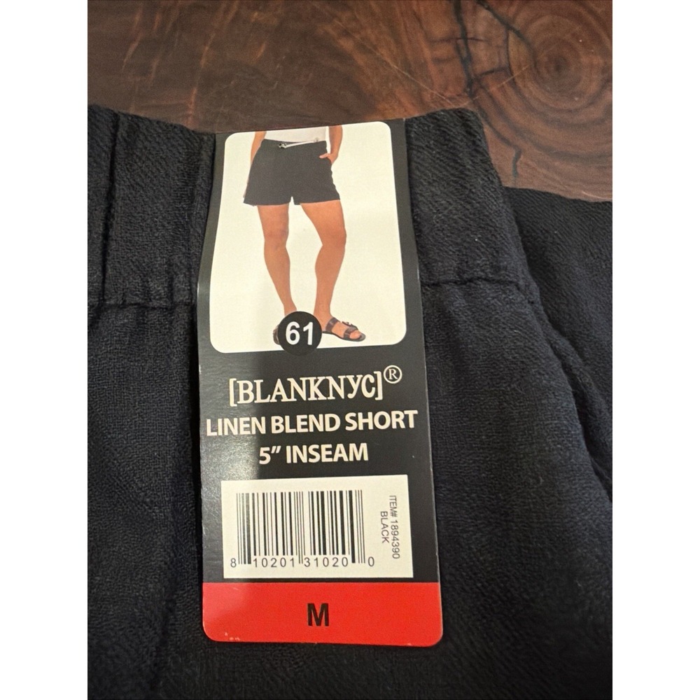 BLANKNYC Women's Linen Blend High Rise Shorts 5" Inseam Elastic Waist Black M